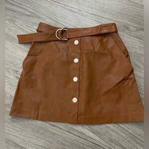 Zara Brown Leather Mini Skirt with Buckle